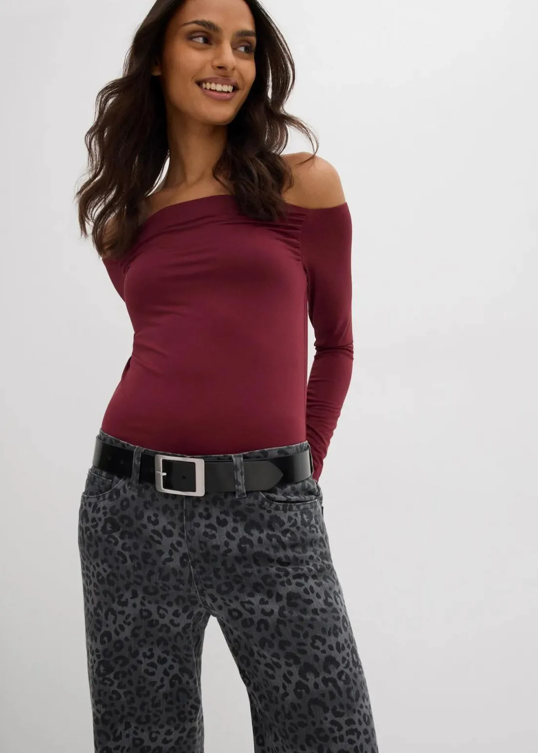 Wide Leg Twillhose mit Leodruck