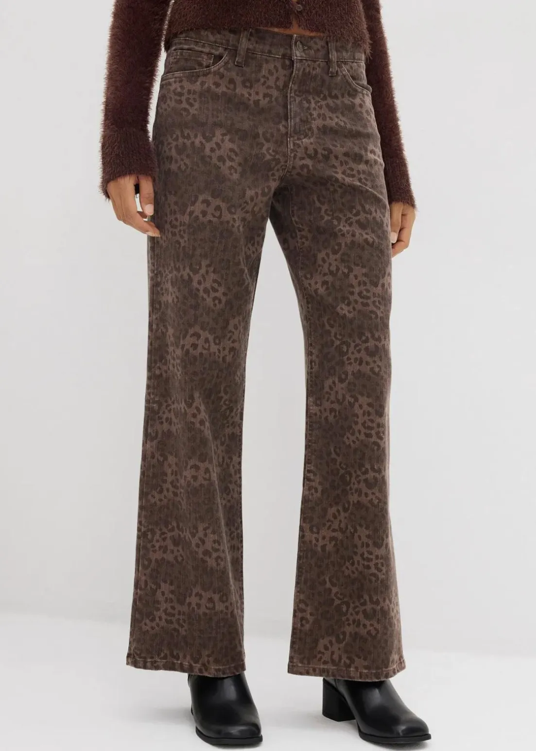 Wide Leg Twillhose mit Leodruck