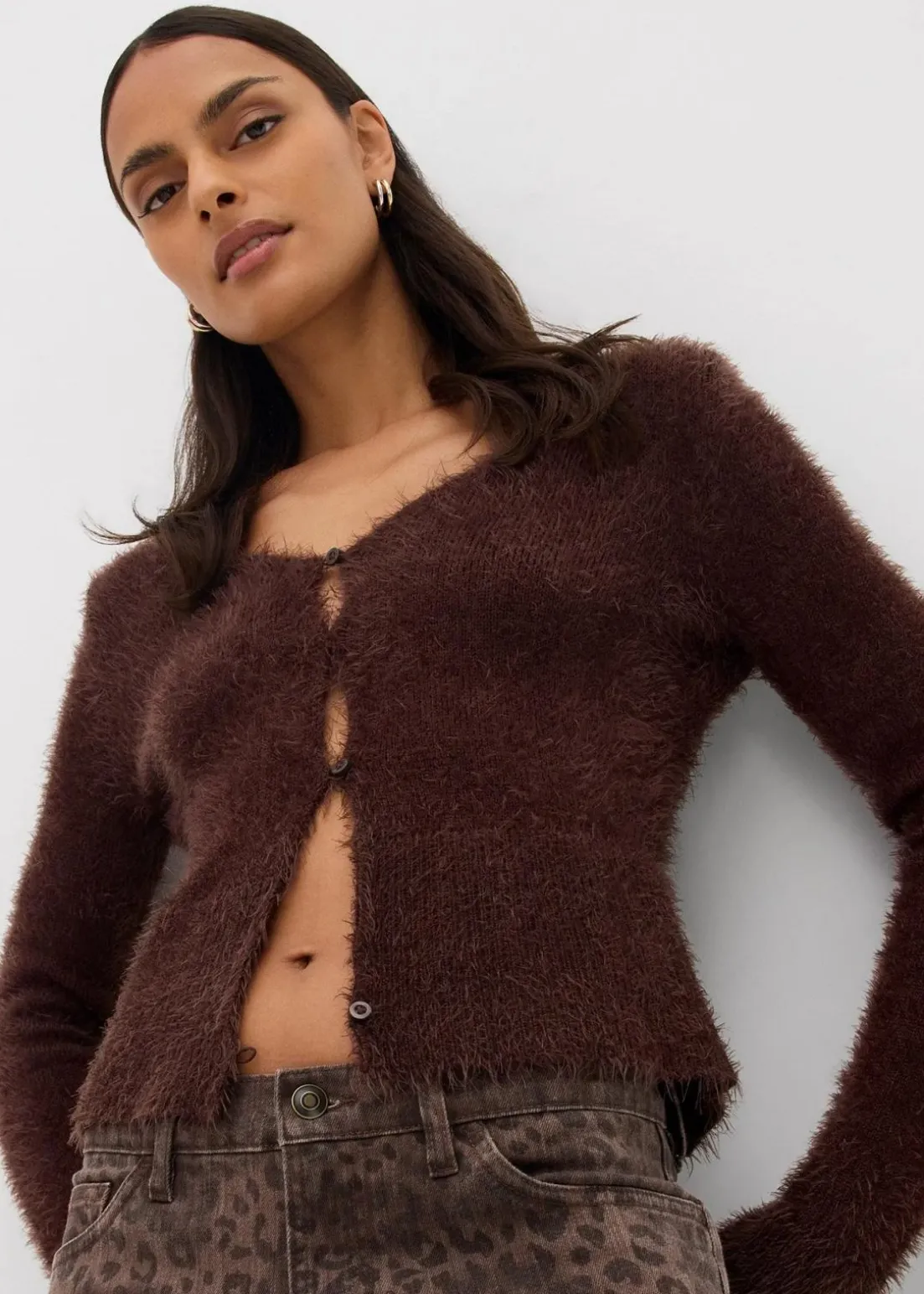 Wide Leg Twillhose mit Leodruck