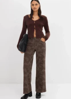 Wide Leg Twillhose mit Leodruck