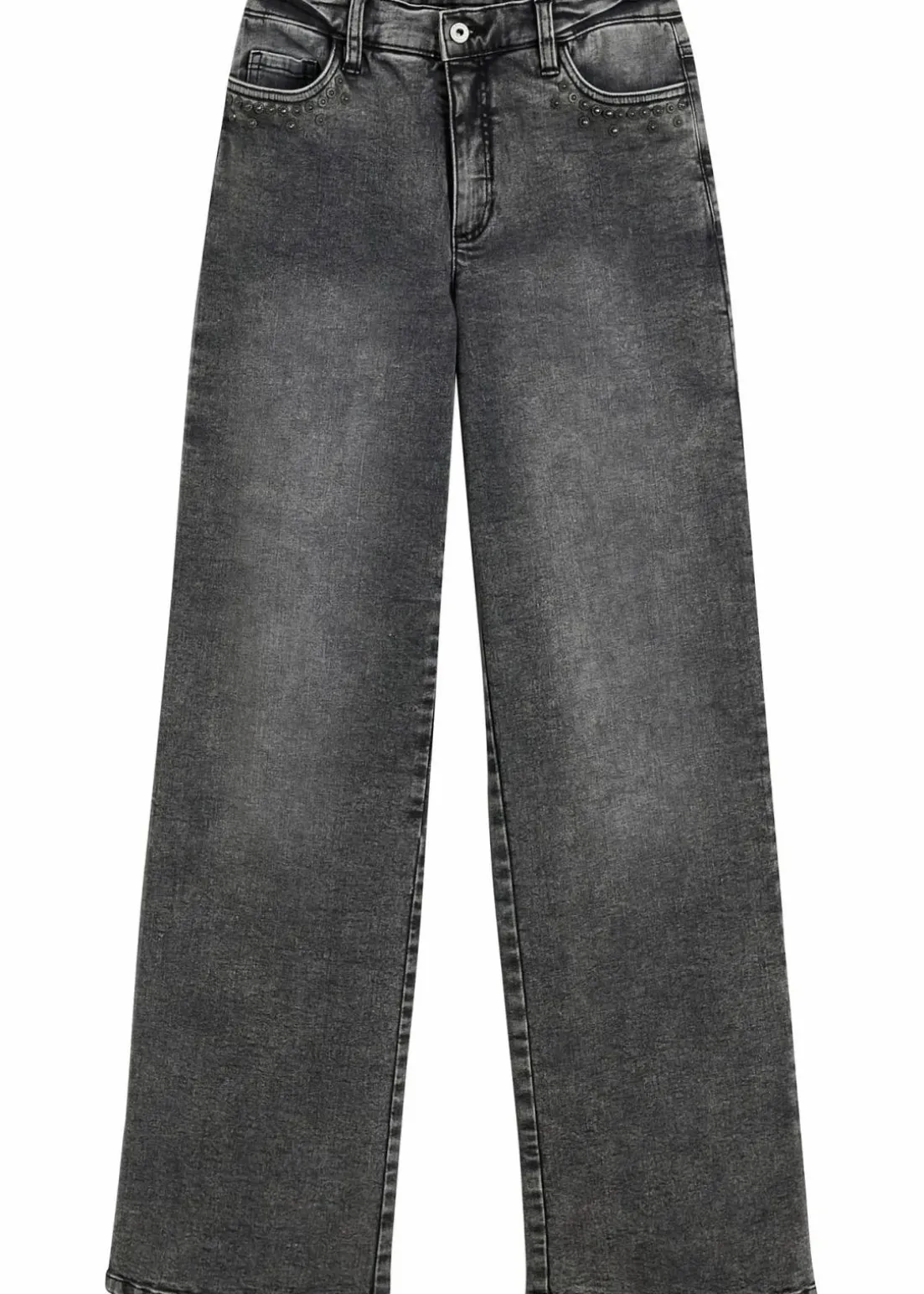 Wide-Leg-Jeans, High Waist mit Nietenbesatz