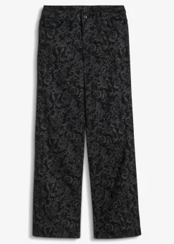 Wide-Leg-Jeans, Mid Waist mit Glanzmuster