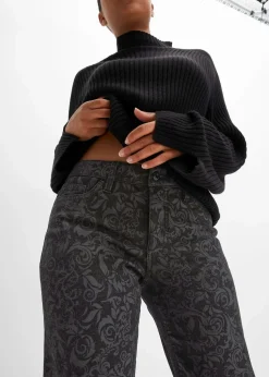 Wide-Leg-Jeans, Mid Waist mit Glanzmuster