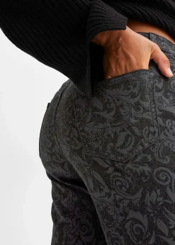 Wide-Leg-Jeans, Mid Waist mit Glanzmuster