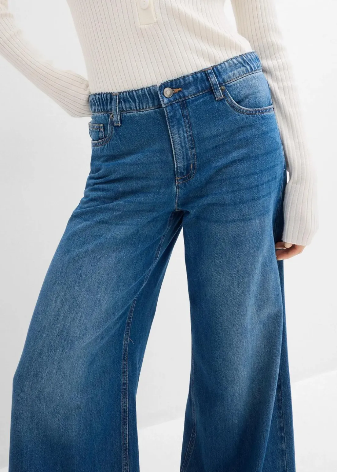 Wide-Leg-Jeans Mid Waist, Bequembund