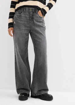 Wide-Leg-Jeans Mid Waist, Low Stretch
