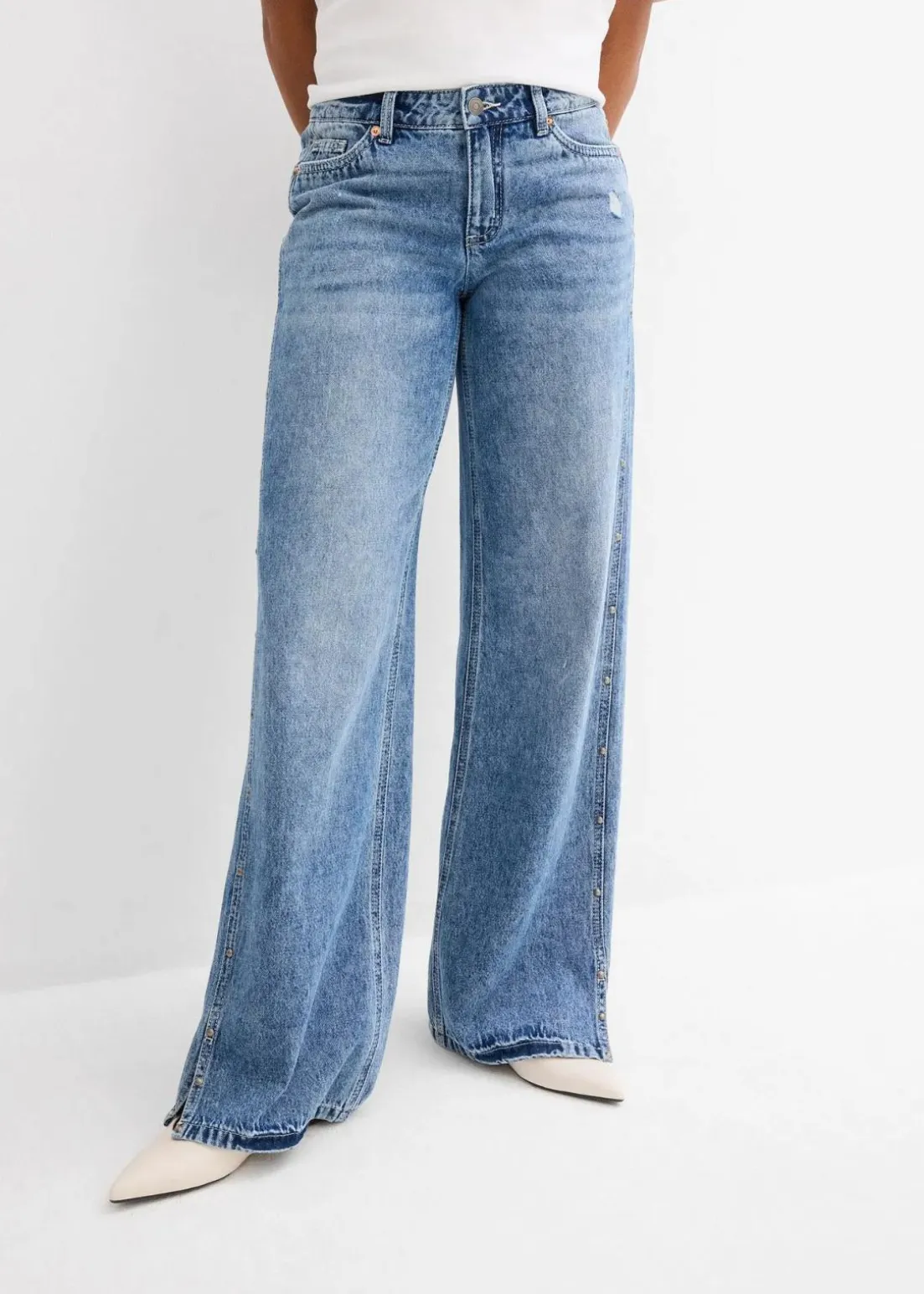 Wide-Leg-Jeans Mid Waist, Low Stretch