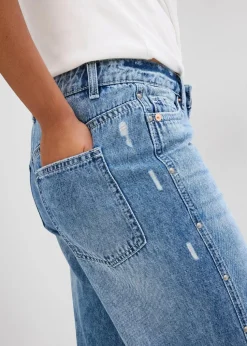 Wide-Leg-Jeans Mid Waist, Low Stretch