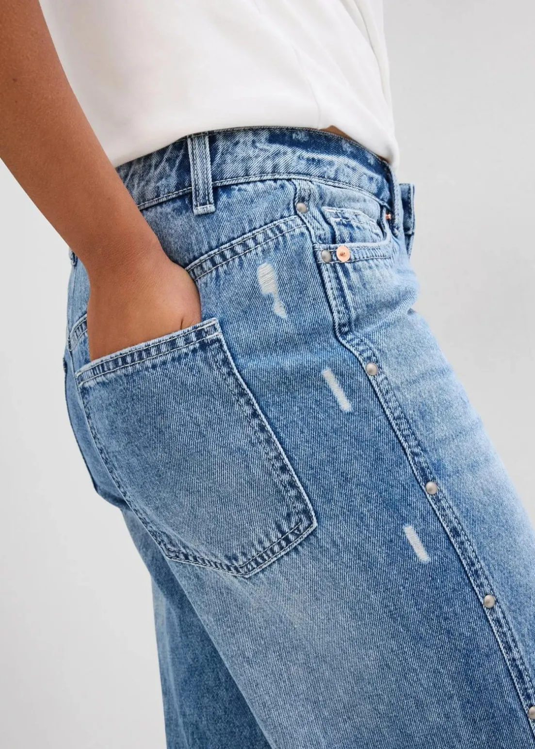 Wide-Leg-Jeans Mid Waist, Low Stretch