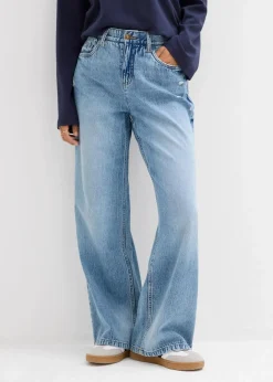 Wide-Leg-Jeans Mid Waist, Low Stretch