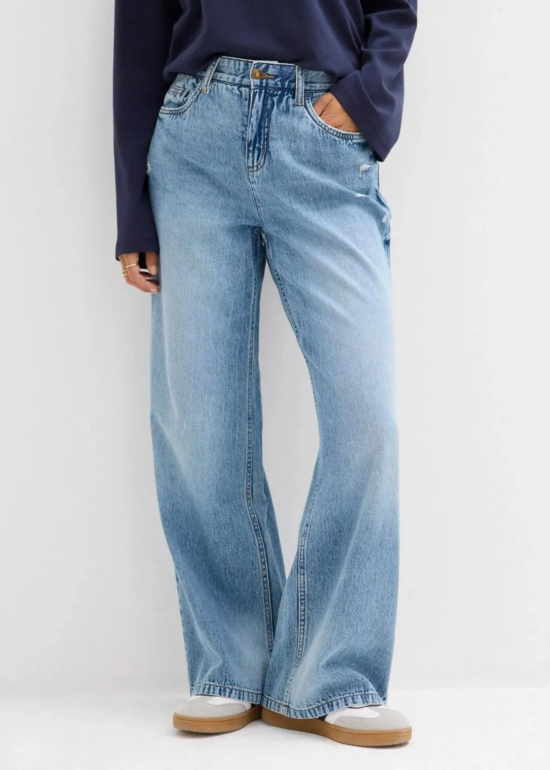 Wide-Leg-Jeans Mid Waist, Low Stretch