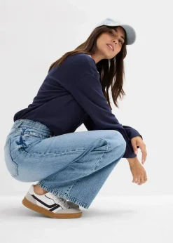 Wide-Leg-Jeans Mid Waist, Low Stretch