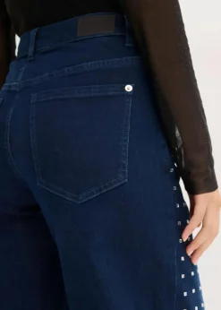 Wide-Leg-Jeans Mid Waist mit Strassapplikation