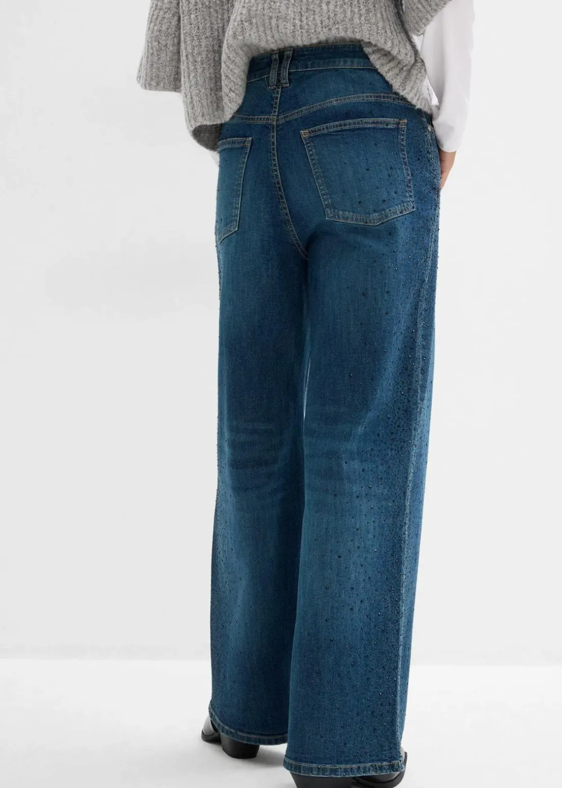 Wide-Leg-Jeans Mid Waist mit Glitzersteinen