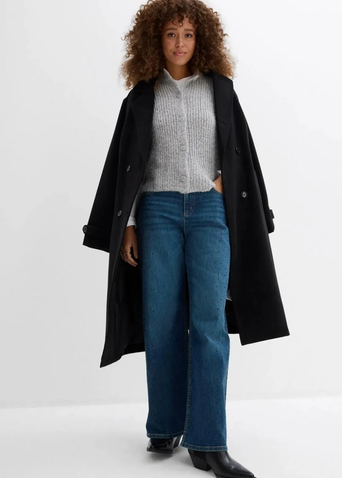 Wide-Leg-Jeans Mid Waist mit Glitzersteinen