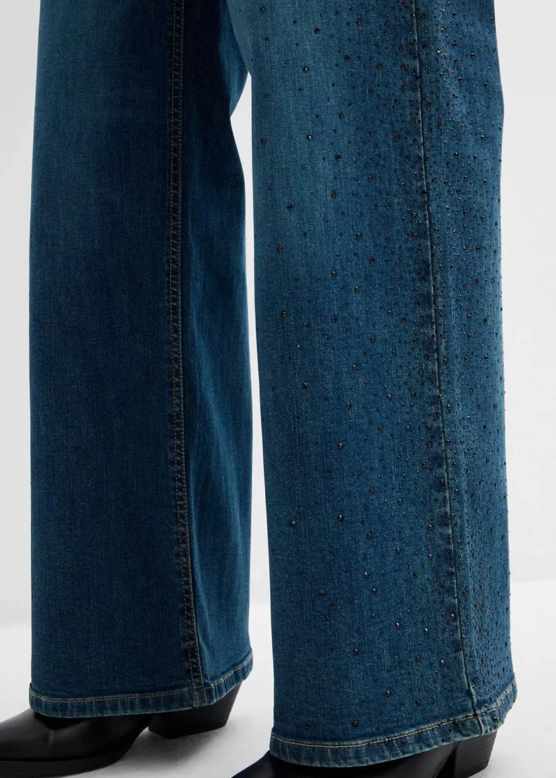 Wide-Leg-Jeans Mid Waist mit Glitzersteinen