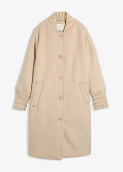 Wollmantel mit Strickbesatz