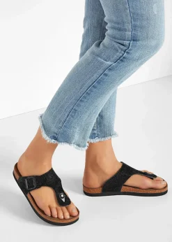 Zehenstegpantoletten mit Glitzer